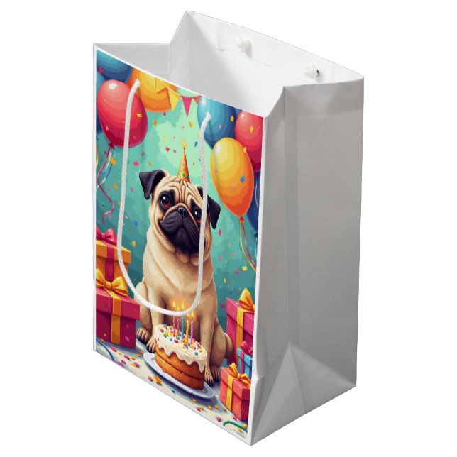Pug Birthday Celebration Medium Gift Bag (Front Angled)