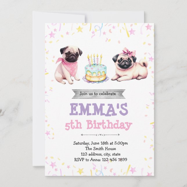 Pug birthday invitation (Front)