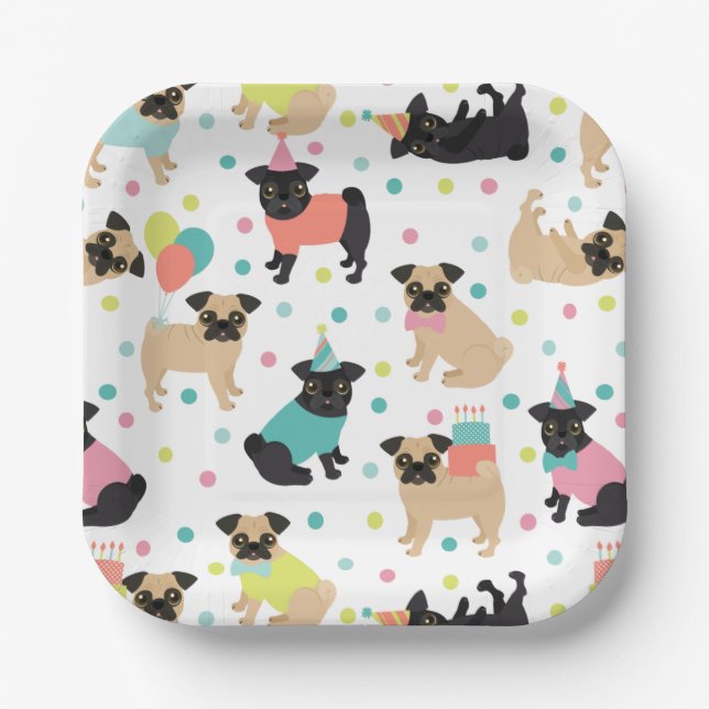 Pug Birthday Party Celebration Paper Plate (Front)