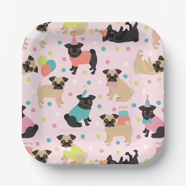 Pug Birthday Party Celebration Paper Plate (Front)