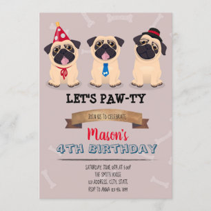 Pug Birthday party invitation