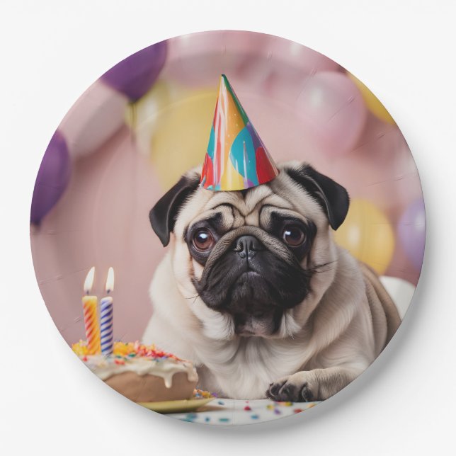 Pug Birthday Party Paper Plate (Front)