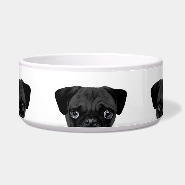 Pug Black  ceramic dog feeding (Front)