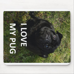 pug black love w pic mouse mat
