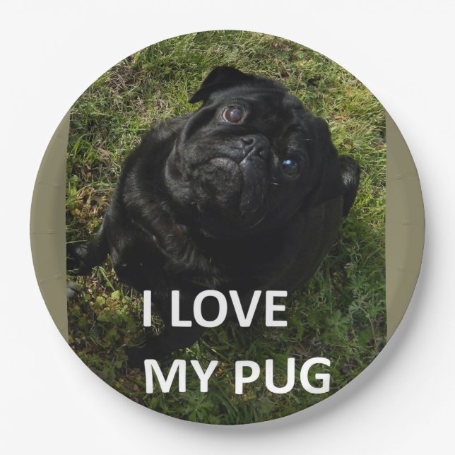 pug black love w pic paper plate (Front)
