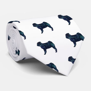 Pug black watercolor silhouette tie