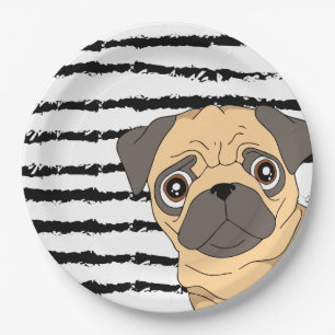 Pug black white pattern design paper plate