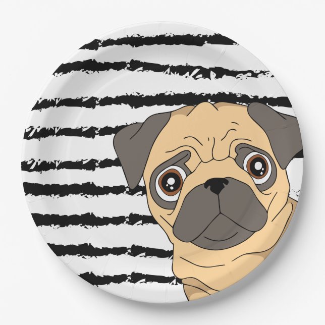 Pug black white pattern design paper plate (Front)