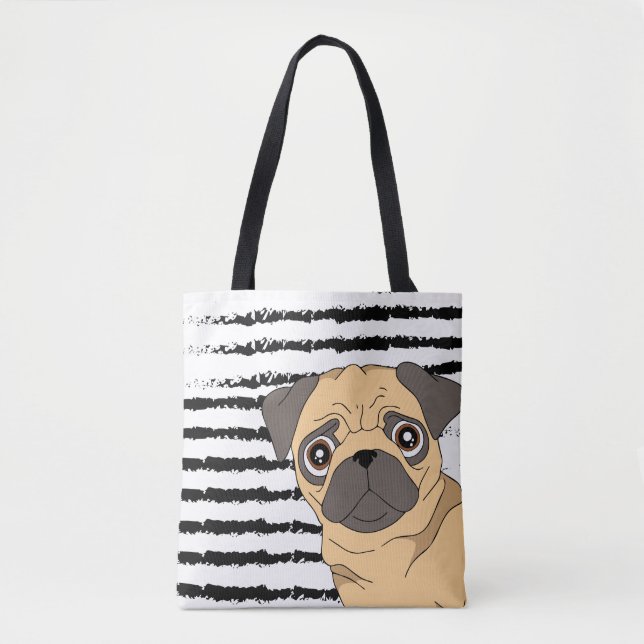 Pug black white pattern design tote bag (Front)