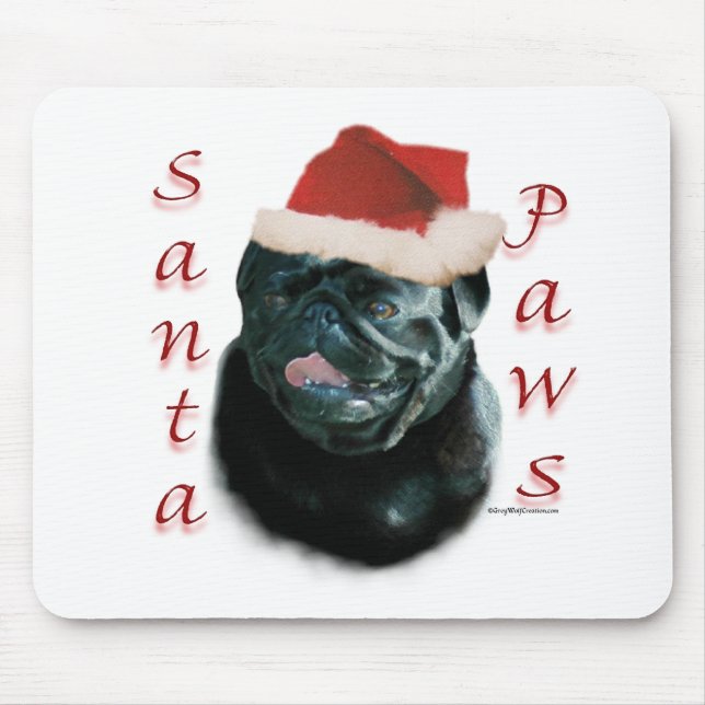 Pug (blk) Santa Paws Mouse Mat (Front)
