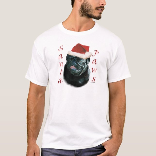 Pug (blk) Santa Paws T-Shirt (Front)
