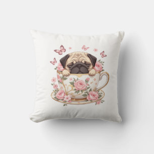 Pug Blossom Dreams Throw Pillow – Cute Floral Pug