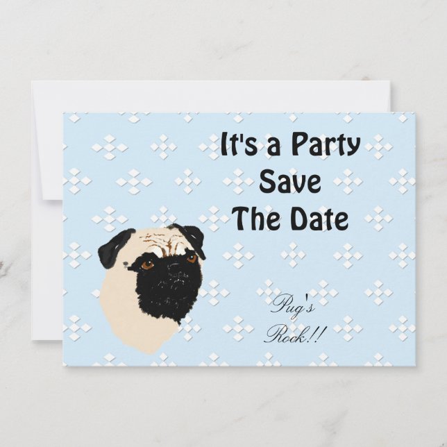 Pug - Blue w/ White Diamond Design Invitation (Front)