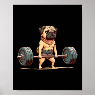 Pug Bodybuilder Gym Humour Weightlifting Workout M Poster