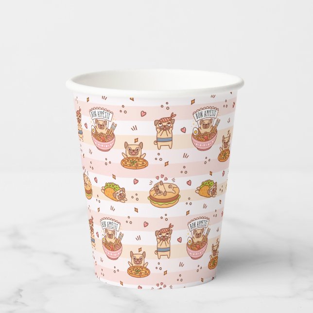 Pug Bon Appetit Hamburger Taco Food Paper Cups (Front)