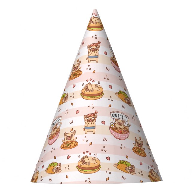 Pug Bon Appetit Hamburger Taco Food Party Hat (Front)