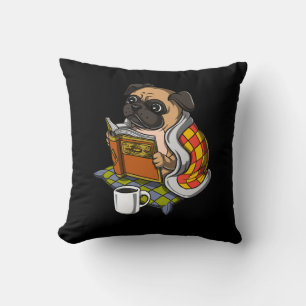 Pug Book Reading Lover Dog Cute Pet Cushion