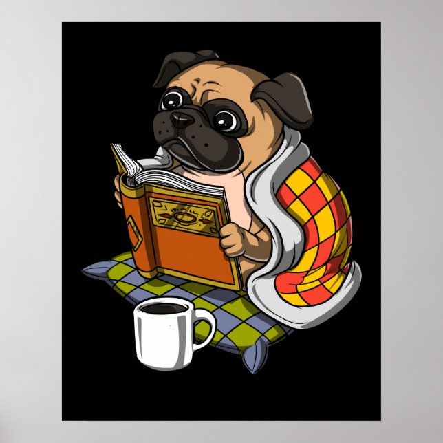 Pug Book Reading Lover Dog Cute Pet Poster (Front)