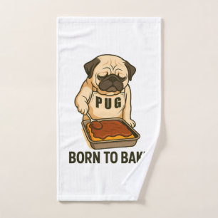 Pug Born to Bake Funny Dog Lover Hand Towel