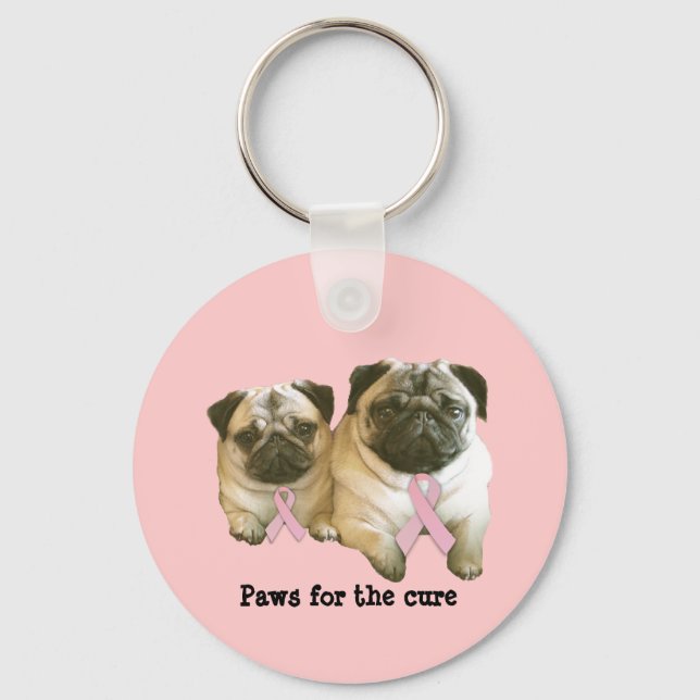 Pug  Breast Cancer Keychain (Front)