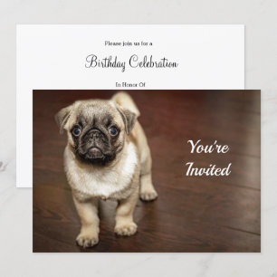 Pug Brown Dog Photo Birthday Invitation