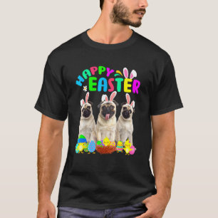 Pug Bunny Dog With Easter Eggs Basket Cool T-Shirt