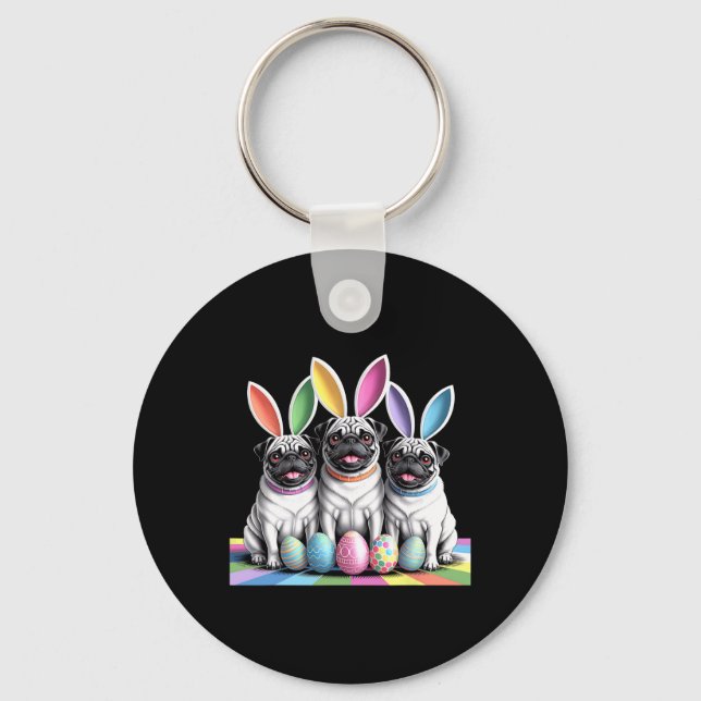 Pug Bunny Pals Easter Fun! Cute Dogs Spring Holida Key Ring (Front)
