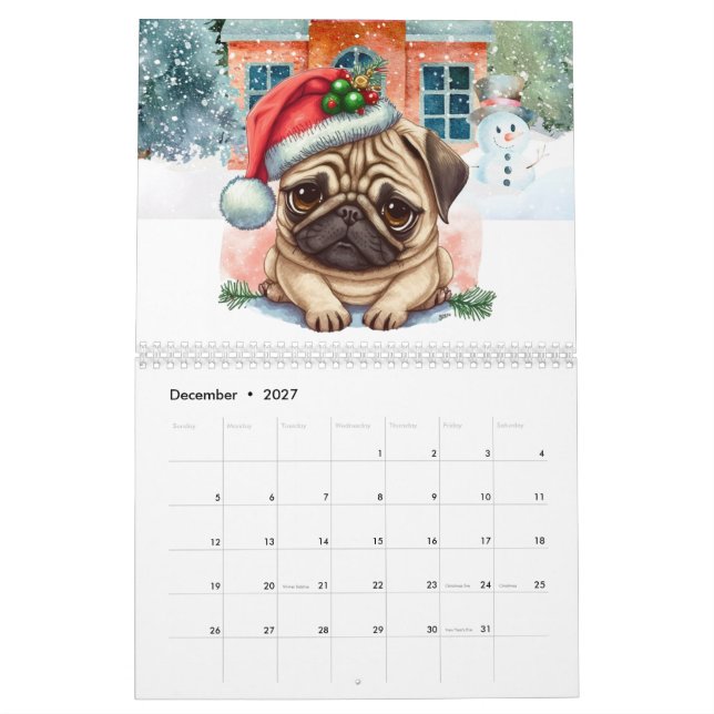 Pug  calendar (Dec 2027)