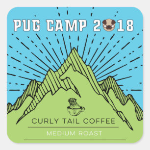 Pug Camp 2018 Curly Tail Coffee Medium Roast Square Sticker