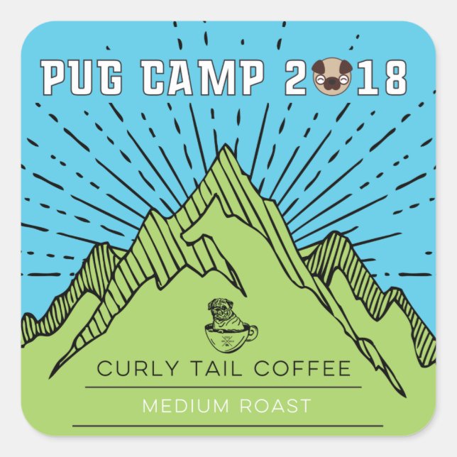 Pug Camp 2018 Curly Tail Coffee Medium Roast Square Sticker (Front)