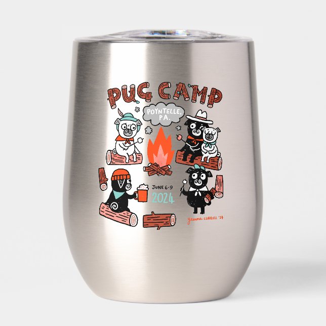 Pug Camp 2024 Stainless Steel  Wine Tumbler (Front)