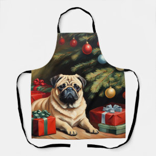 Pug celebrates Christmas Apron