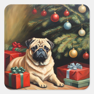 Pug celebrates Christmas Square Sticker