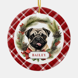 Pug Ceramic Circle Ornament