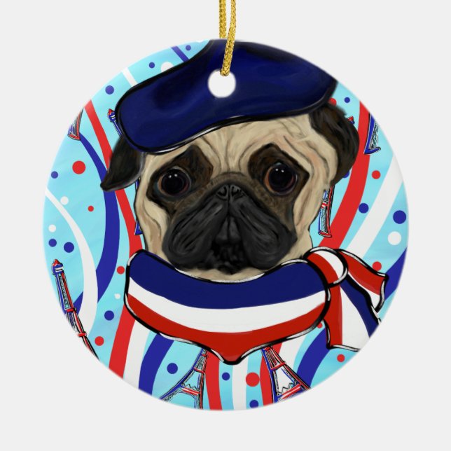 PUG CERAMIC TREE DECORATION (Front)