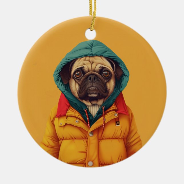 Pug  ceramic tree decoration (Front)