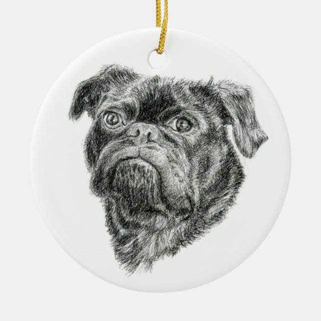Pug Ceramic Tree Decoration (Front)