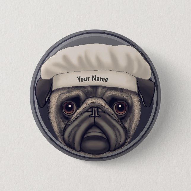 Pug Chef 6 Cm Round Badge (Front)