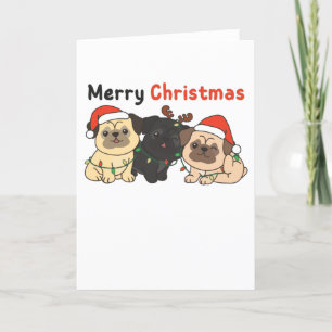 Pug Christmas Animals Cute Dogs Merry Christmas Holiday Card