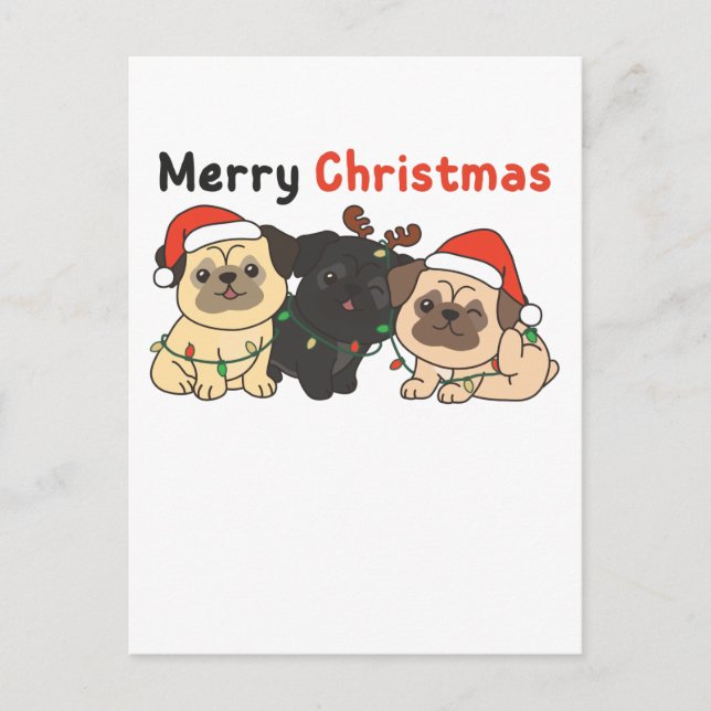 Pug Christmas Animals Cute Dogs Merry Christmas Holiday Postcard (Front)