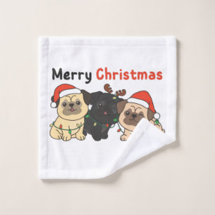 Pug Christmas Animals Cute Dogs Merry Christmas Wa Wash Cloth