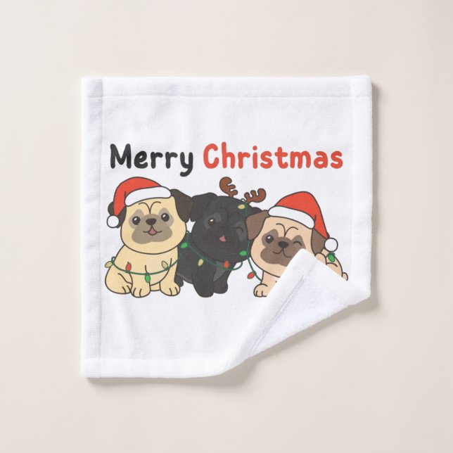 Pug Christmas Animals Cute Dogs Merry Christmas Wa Wash Cloth (Wash Cloth)