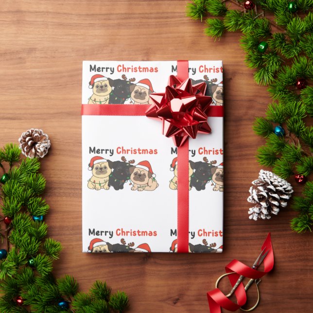 Pug Christmas Animals Cute Dogs Merry Christmas Wr Wrapping Paper (Holiday Gift)