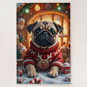 Pug Christmas Art Jigsaw Puzzle