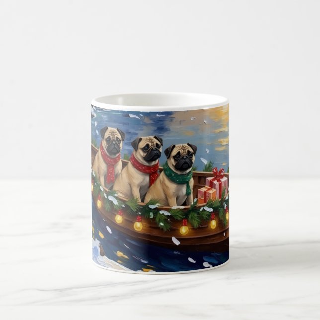 Pug Christmas Boat Holiday Coffee Mug (Center)