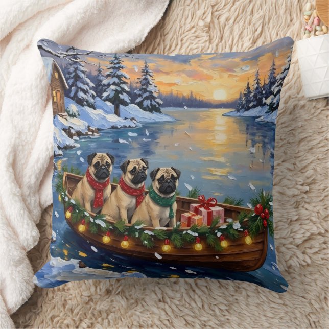 Pug Christmas Boat Holiday Cushion (Blanket)