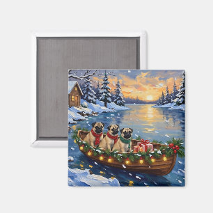 Pug Christmas Boat Holiday Magnet