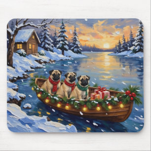 Pug Christmas Boat Holiday Mouse Mat