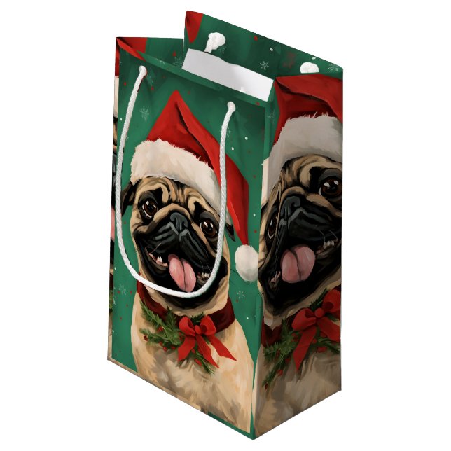 Pug Christmas brush painting artwork Small Gift Bag (Back Angled)