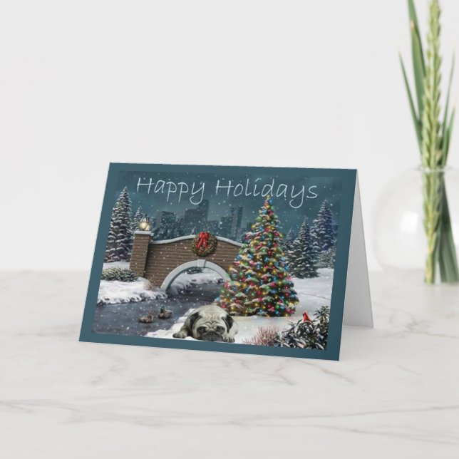 Pug Christmas Card Evening (Front)
